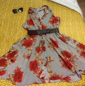 Black and white stipe/floral flowy dress